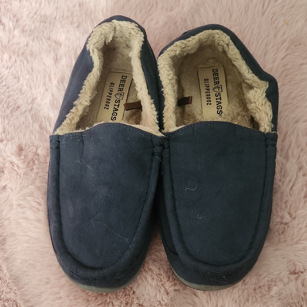 Deer Stags Navy Fleece-Lined Slippers